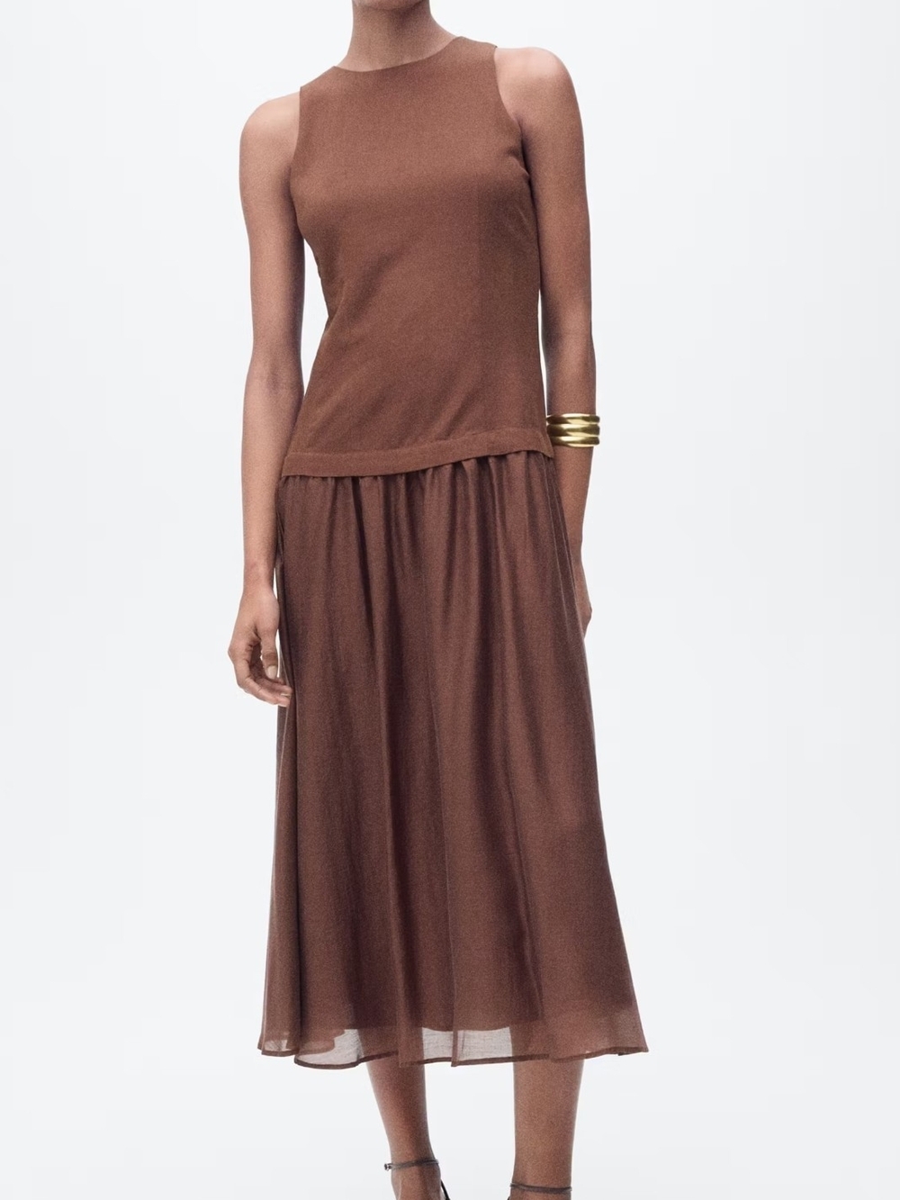 Mango Brown Sleeveless Midi Dress